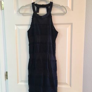 Romy | Black Halter Knee Length Fitted Dress